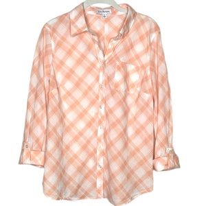 Peach Collar Diagonal Plaid Blouse